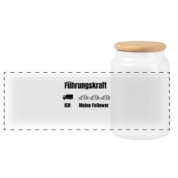 Führungskraft und Followers-Kette - Panorama Keksdose mit Holzdeckel - Weiß - Vorne
