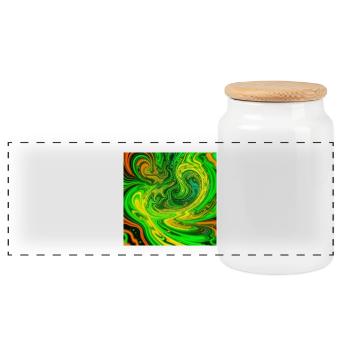 Psychedelische Farbwirbel Grün - Panorama Keksdose mit Holzdeckel - Weiß - Vorne