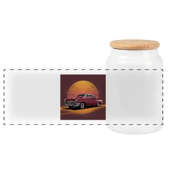 Sunset Drive Classic Car - Panorama Keksdose mit Holzdeckel - Weiß - Vorne