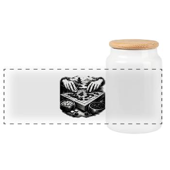 Go Board Game – Zen Strategy Illustration - Panoramic Cookie Jar with Wooden Lid - white - Front