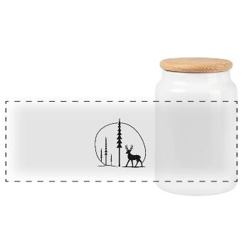 Deer silhouette in the forest circle gift idea - Panoramic Cookie Jar with Wooden Lid - white - Front