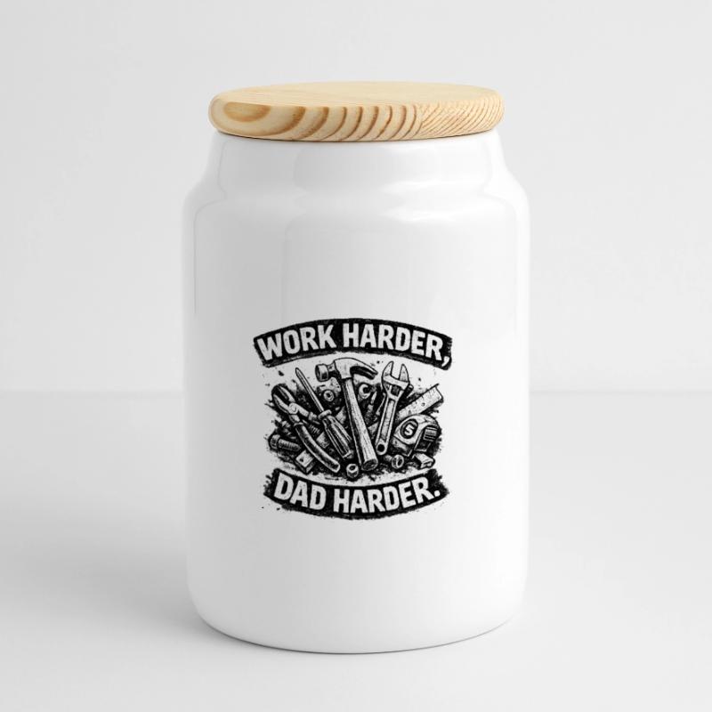 Father work: More commitment Panoramic Cookie Jar with Wooden Lid
