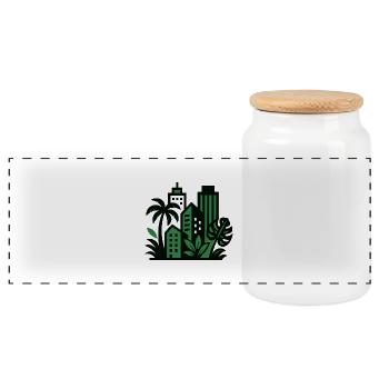 Green Cityscape Jungle Style - Panoramic Cookie Jar with Wooden Lid - white - Front