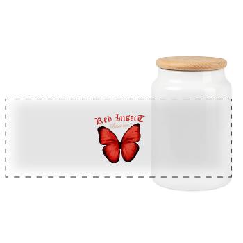 Red Butterfly Freedom Fans Gift Idea - Panoramic Cookie Jar with Wooden Lid - white - Front