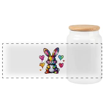 Un lapin coloré mignon - Boîte à biscuits avec couvercle en bois - blanc - Devant