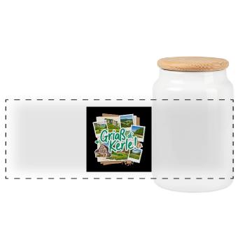 Hello guys! Bavarian landscape - Panoramic Cookie Jar with Wooden Lid - white - Front