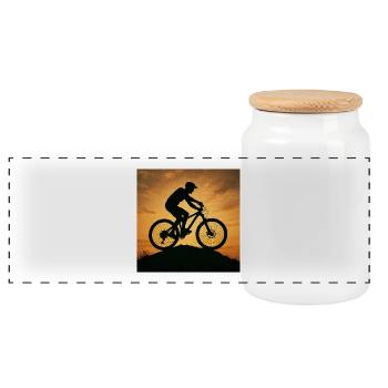 Sunset Mountain Bike Silhouette - Panoramic Cookie Jar with Wooden Lid - white - Front