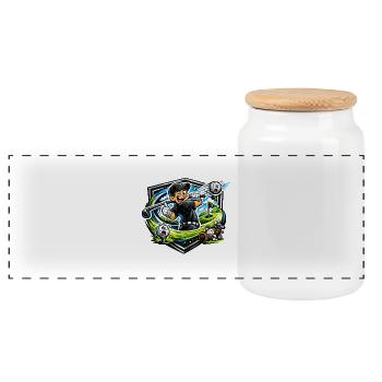 Golfer mit Happy Swing - Panorama Keksdose mit Holzdeckel - Weiß - Vorne
