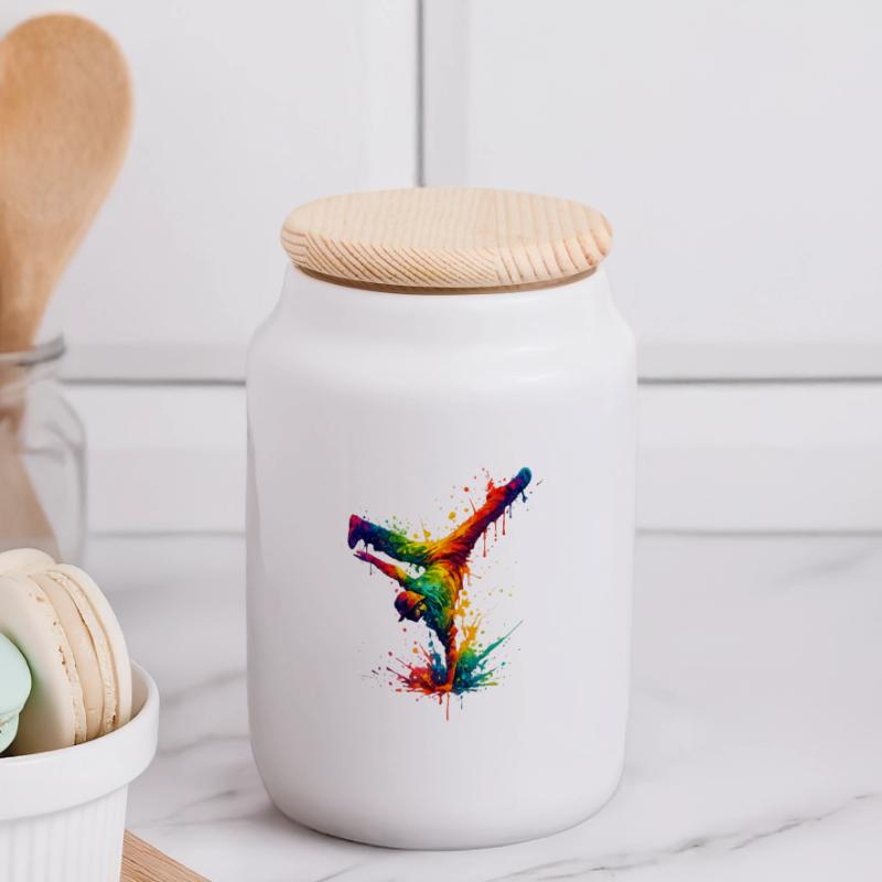 Hand Splashed Rainbow Dance Panoramic Cookie Jar with Wooden Lid