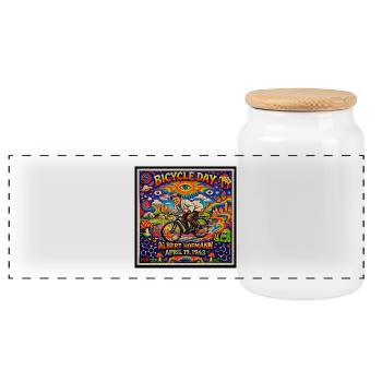 Albert Hofmann Bicycle Day - Panoramic Cookie Jar with Wooden Lid - white - Front