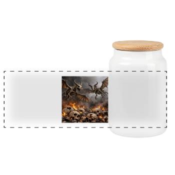 Skeleton Dragons in Flames - Panoramic Cookie Jar with Wooden Lid - white - Front