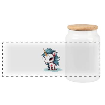 Blue-haired unicorn with stars - Panoramic Cookie Jar with Wooden Lid - white - Front