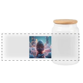 Easter in the future - Panoramic Cookie Jar with Wooden Lid - white - Front