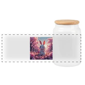 Easter Bunny - Panoramic Cookie Jar with Wooden Lid - white - Front