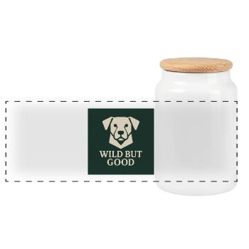 Wild But Good Dog Design - Panoramic Cookie Jar with Wooden Lid - white - Front