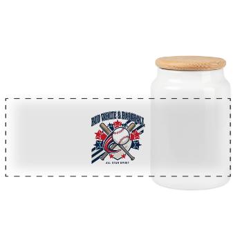 Red White Baseball All Star Spirit - Panoramic Cookie Jar with Wooden Lid - white - Front