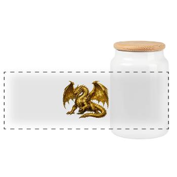 Goldener Drachen - Panorama Keksdose mit Holzdeckel - Weiß - Vorne