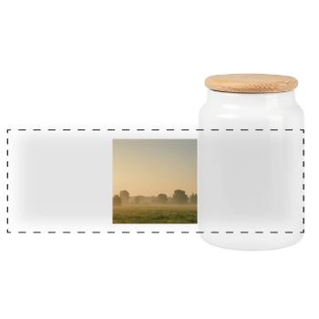 Brouillard matinal sur la prairie dorée - Boîte à biscuits avec couvercle en bois - blanc - Devant