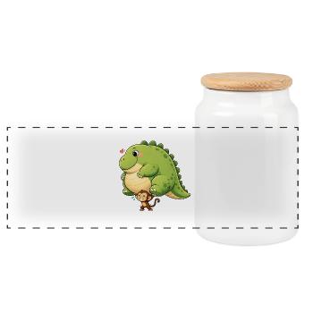 Dinosaure porteur de singe - Boîte à biscuits avec couvercle en bois - blanc - Devant