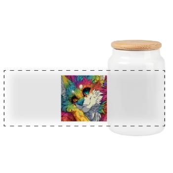 Rainbow Fur Cuddly Cat - Panoramic Cookie Jar with Wooden Lid - white - Front