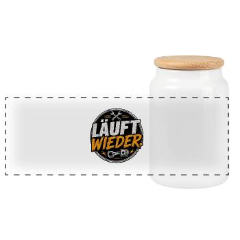 Läuft Wieder! Mechaniker Badge - Panorama Keksdose mit Holzdeckel - Weiß - Vorne