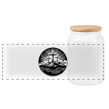 Christliches Kreuz Motiv - Panorama Keksdose mit Holzdeckel - Weiß - Vorne