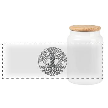 Weltenbaum Yggdrasil - Panorama Keksdose mit Holzdeckel - Weiß - Vorne