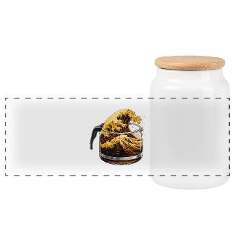 Coffee Lover Wave Kanagawa Funny - Panoramic Cookie Jar with Wooden Lid - white - Front