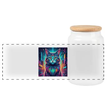 Neon cat - Panoramic Cookie Jar with Wooden Lid - white - Front