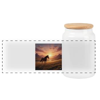 Cheval du coucher de soleil dans la vallée montagneuse - Boîte à biscuits avec couvercle en bois - blanc - Devant