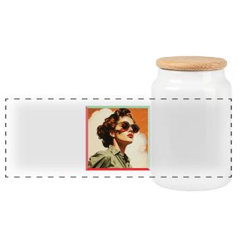 Retro Damenfigur in Sonnenbrille - Panorama Keksdose mit Holzdeckel - Weiß - Vorne