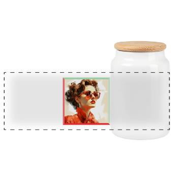 Red Retro Look Portrait - Panoramic Cookie Jar with Wooden Lid - white - Front