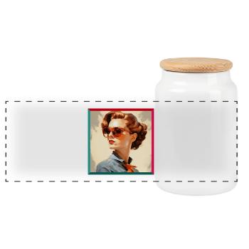 Femme rétro aux lunettes orange - Boîte à biscuits avec couvercle en bois - blanc - Devant