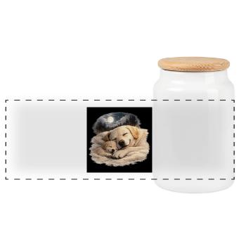 Maman chien dort avec son enfant - Boîte à biscuits avec couvercle en bois - blanc - Devant