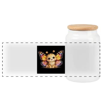Baby butterfly with her colorful wings - Panoramic Cookie Jar with Wooden Lid - white - Front