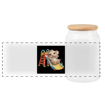 Baby elephant in the playground - Panoramic Cookie Jar with Wooden Lid - white - Front