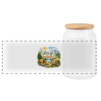 Let's Go Outside Watercolor Camping Design - Panorama Keksdose mit Holzdeckel - Weiß - Vorne