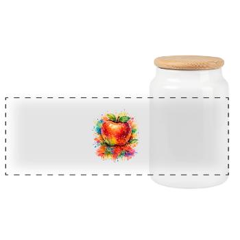 Colorful Watercolor Apple Art Design - Panorama Keksdose mit Holzdeckel - Weiß - Vorne