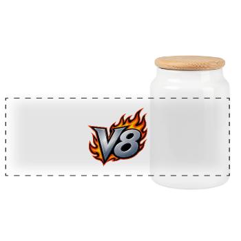 V8 Flame Emblem - Panoramic Cookie Jar with Wooden Lid - white - Front