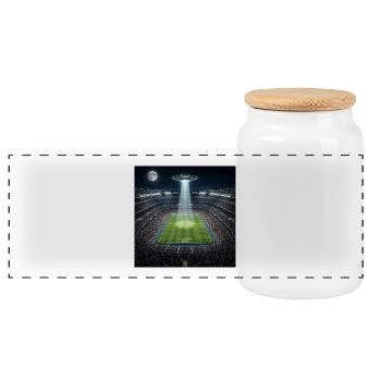 Match nocturne dans le stade de football illuminant l’OVNI - Boîte à biscuits avec couvercle en bois - blanc - Devant