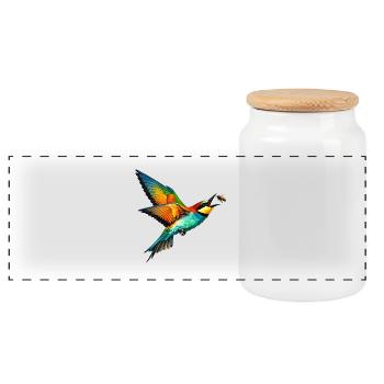 Bee-eater catches bee - Panoramic Cookie Jar with Wooden Lid - white - Front