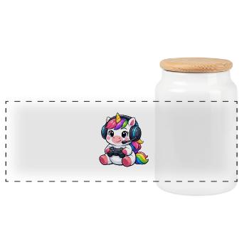 T-shirt licorne de jeu mignon Gamer Rainbow - Boîte à biscuits avec couvercle en bois - blanc - Devant