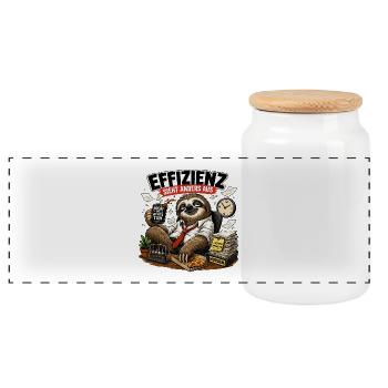 Effizienz Sieht Anders Aus Faultier Shirt - Panorama Keksdose mit Holzdeckel - Weiß - Vorne