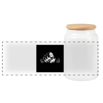 You Are Here: Vintage Index Finger - Panoramic Cookie Jar with Wooden Lid - white - Front