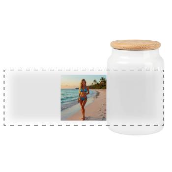 Bikini bleu sur une plage tropicale - Boîte à biscuits avec couvercle en bois - blanc - Devant