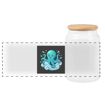 Cheerful Octopus with Waves - Panoramic Cookie Jar with Wooden Lid - white - Front