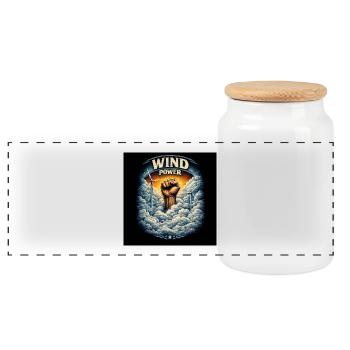 Wind power fist over clouds - Panoramic Cookie Jar with Wooden Lid - white - Front