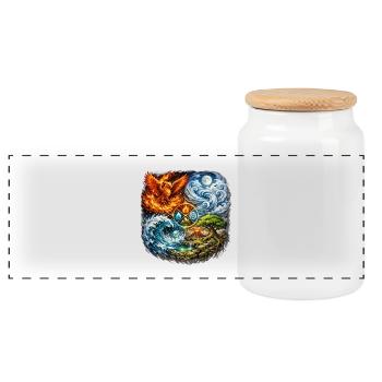 Phoenix, Fire, Water, Earth, Symbolism - Panoramic Cookie Jar with Wooden Lid - white - Front