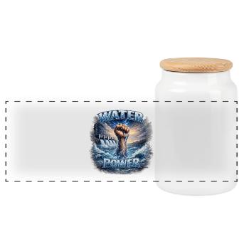 Hydropower Fist - Panoramic Cookie Jar with Wooden Lid - white - Front