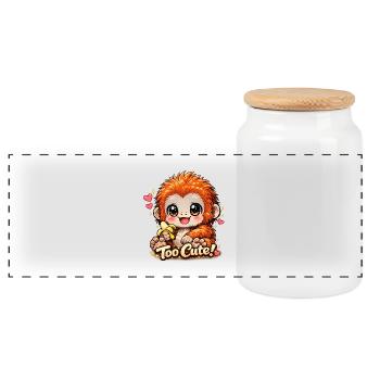 Too Cute – Orang-outan Kawaï à la Banane - Boîte à biscuits avec couvercle en bois - blanc - Devant
